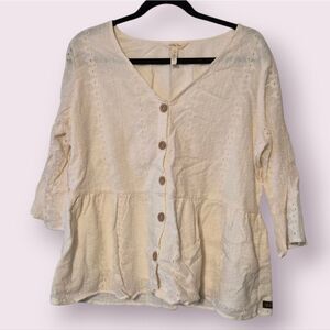 Matilda Jane Dream Chasers Have A Good Day Blouse Size Large White / Ivory | EUC